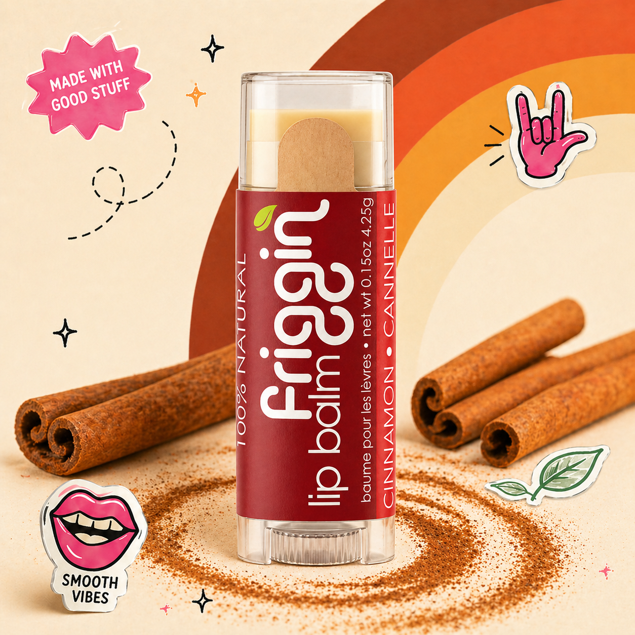 Cinnamon natural lip balm lifestyle product photo 4.