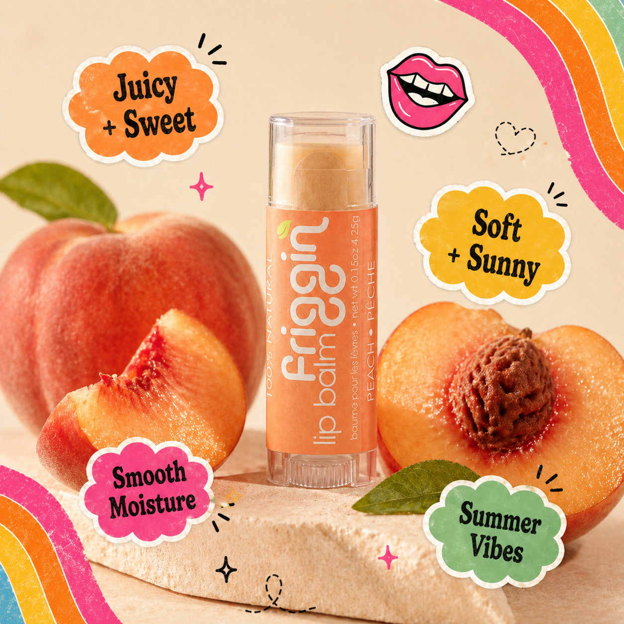 Peach natural lip balm lifestyle product photo 6.