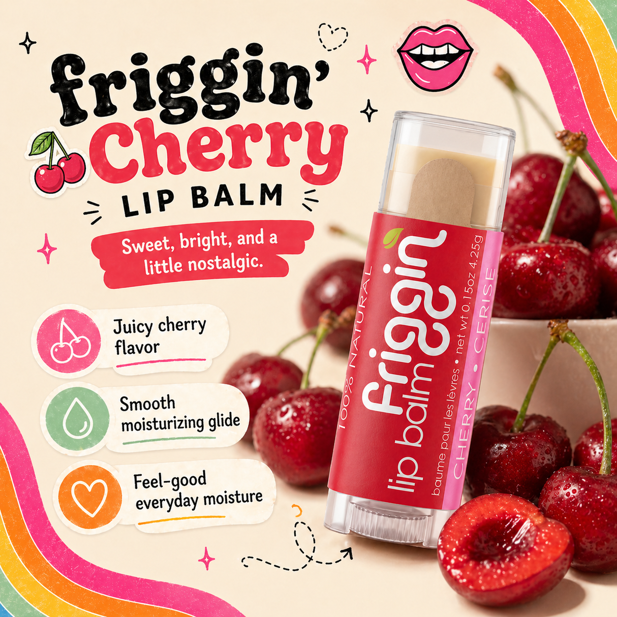 Cherry natural lip balm lifestyle product photo 4.