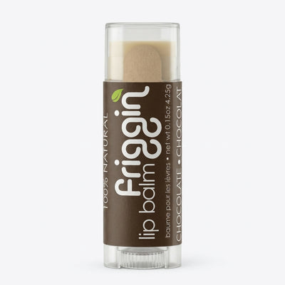 Chocolate natural lip balm product photo with nourishing ingredients.