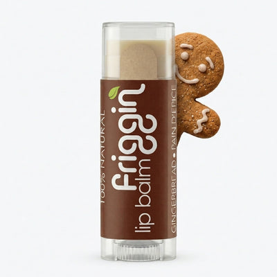 Gingerbread natural lip balm product photo with nourishing ingredients.